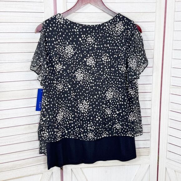 Apt. 9 Polka Dot Tiered Layers Split Flutter Sleeve Top Blouse Black White Small - Picture 10 of 14